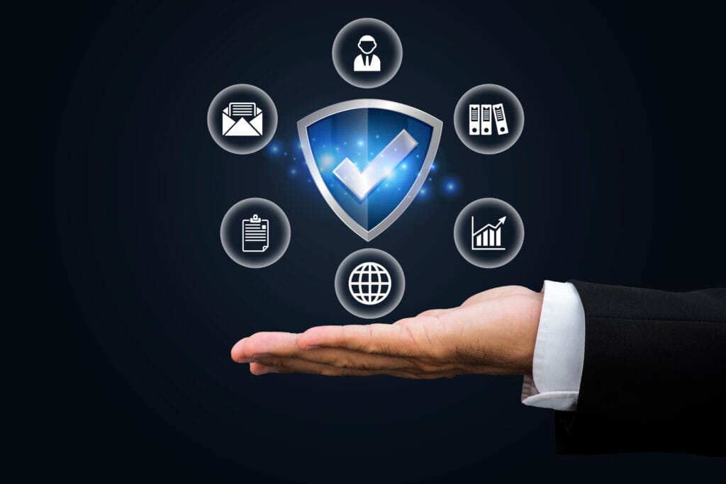 Pricacy Policy Privacy policy icon showing shield, document, and lock symbolizing data protection and user information security